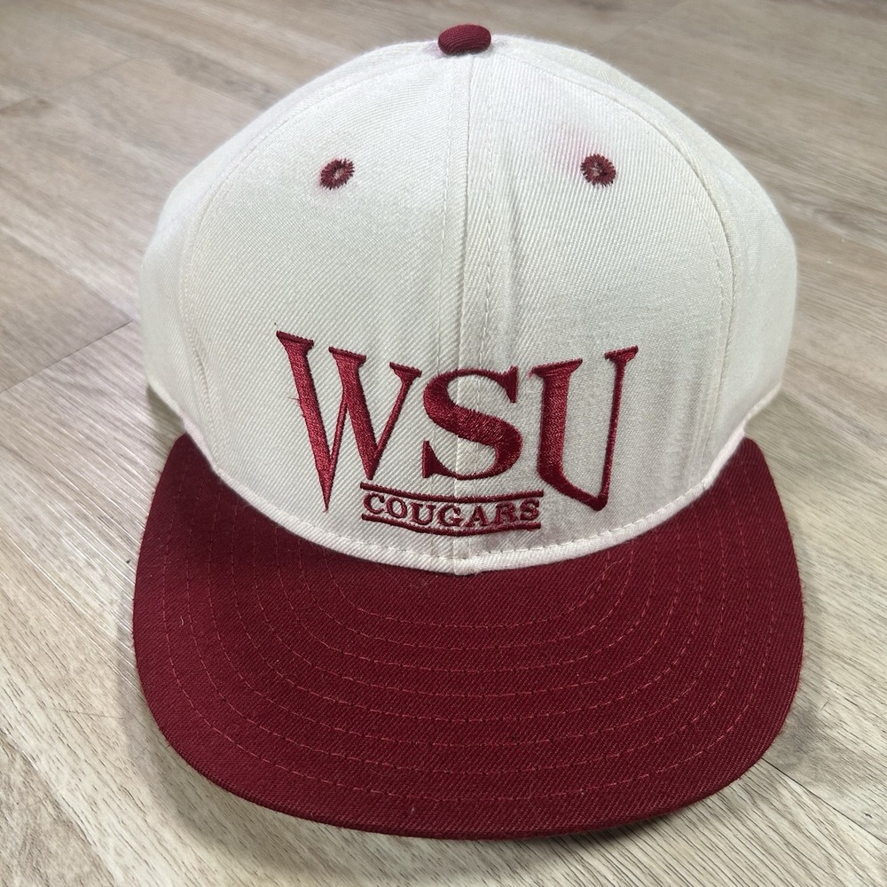 VTG Washington State Couga Snapback Hat Classic Sportswear White‎ Wool Cap USA